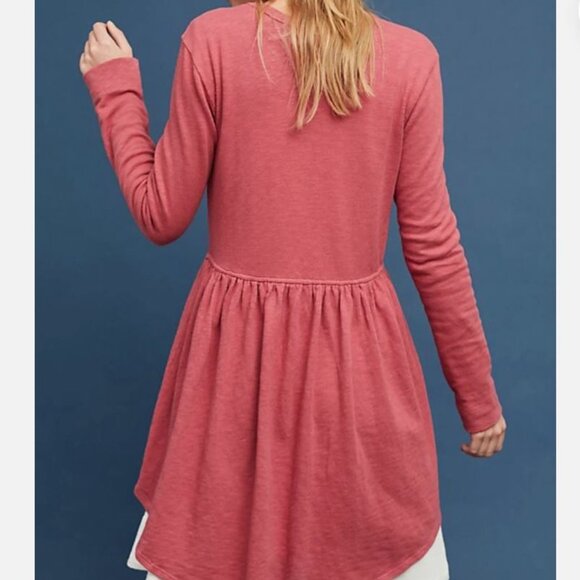 T.LA | Anthropologie Cotton Peplum Cardigan "Beira" Pink Open Front | Size Small - Picture 3 of 14